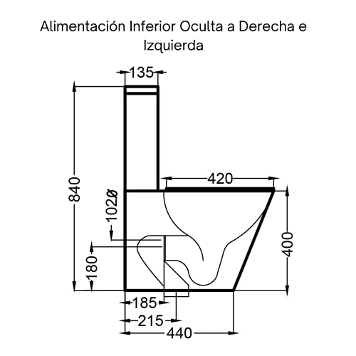 Wc Inodoro Compacto Adosado a pared Fondo Reducido | Salida Dual | Asiento con caída Amortiguada