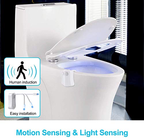 WC luz nocturna para inodoro, Luces nocturnas LED con sensor de movimiento, 2 modos con 8 colores que cambian la luz nocturna de la taza del inodoro para el baño, Se adapta a cualquier inodoro