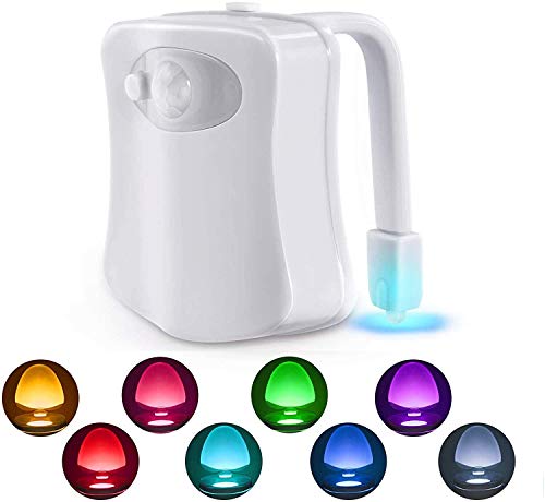 WC luz nocturna para inodoro, Luces nocturnas LED con sensor de movimiento, 2 modos con 8 colores que cambian la luz nocturna de la taza del inodoro para el baño, Se adapta a cualquier inodoro