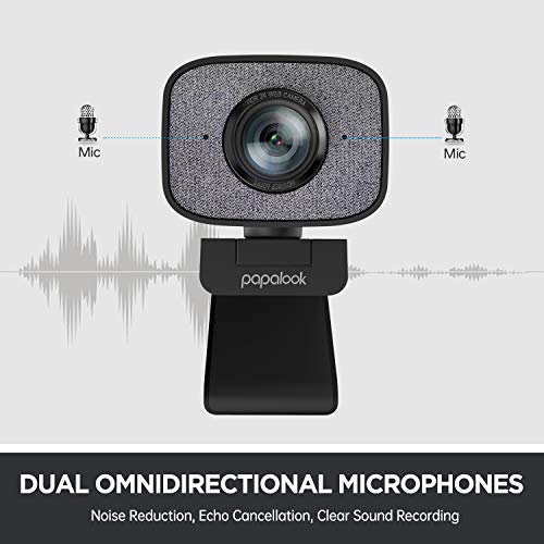 Webcam 2K HDR, papalook PA930 1080P 60FPS Cámara Web con Micrófonos Duales, Cámara de Enfoque Fijo de 90° con Cubierta de Privacidad y Trípode, para Youtube, Gaming Twitch, Compatible con PC/Mac