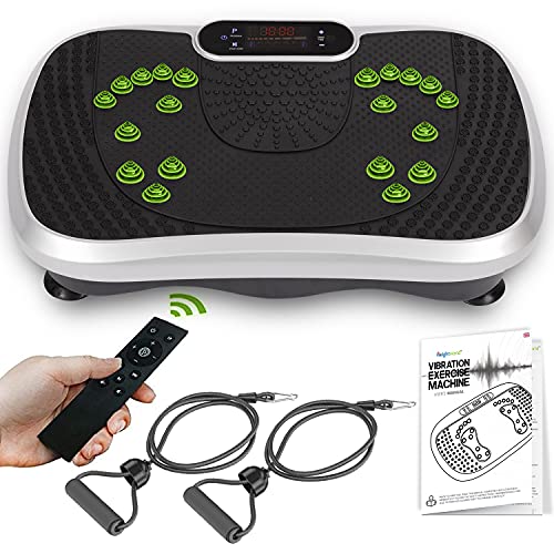 WeightWorld Plataforma Vibratoria Fitness - Máquina de Ejercicio y Masajes, Entrenamiento en Casa, con Altavoz Bluetooth, Mando a Distancia y Gomas Elásticas Fitness, 99 Niveles