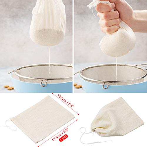 WEKON 5pcs Tela Colador, Paño de Queso, Bolsa para Leche de Nueces, Tela Bolsa Filtrante para Hacer Queso Mantequilla Leche Tofu Jugo 100% Algodón Gruesa Redondo Cuadrado Bolsa