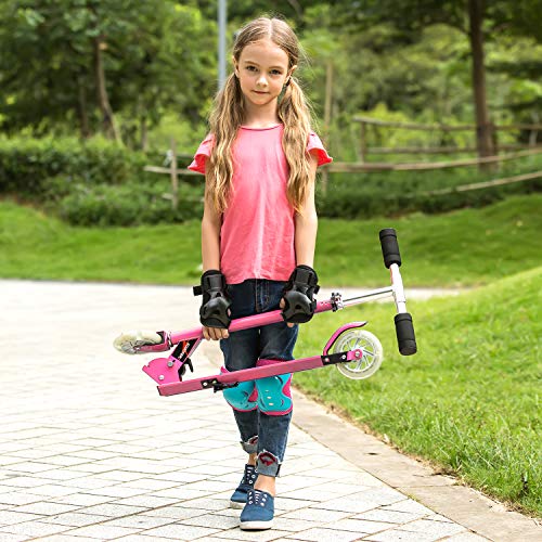 WeSkate Patinete Plegable 2 Ruedas para Niños de 4 a 10 Años Scooter Ajustable en 3 Niveles para Niñas y Niños, Carga Máxima de 50 kg (Rosa)