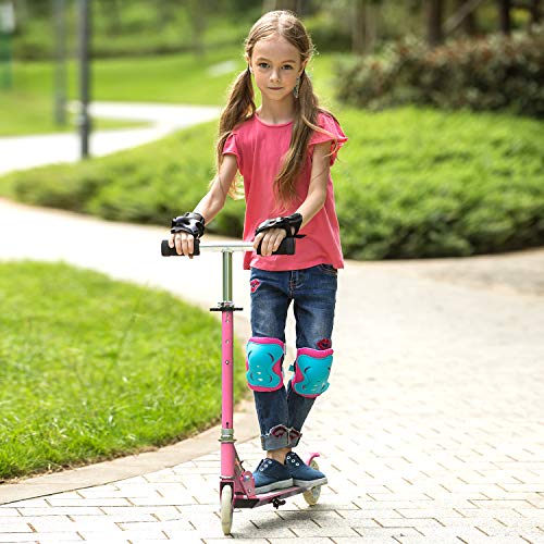 WeSkate Patinete Plegable 2 Ruedas para Niños de 4 a 10 Años Scooter Ajustable en 3 Niveles para Niñas y Niños, Carga Máxima de 50 kg (Rosa)