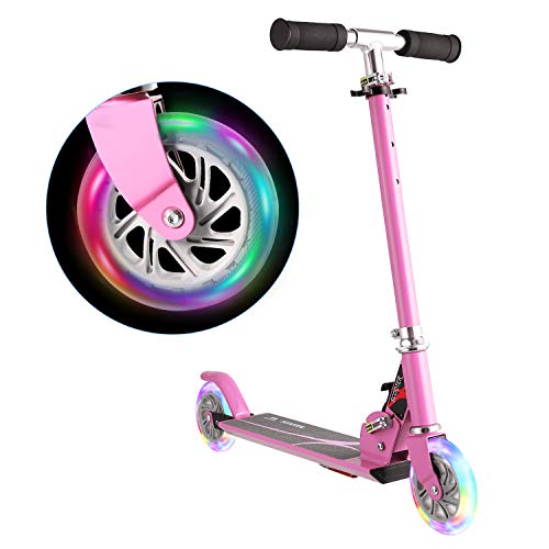 WeSkate Patinete Plegable 2 Ruedas para Niños de 4 a 10 Años Scooter Ajustable en 3 Niveles para Niñas y Niños, Carga Máxima de 50 kg (Rosa)