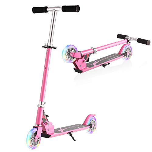 WeSkate Patinete Plegable 2 Ruedas para Niños de 4 a 10 Años Scooter Ajustable en 3 Niveles para Niñas y Niños, Carga Máxima de 50 kg (Rosa)