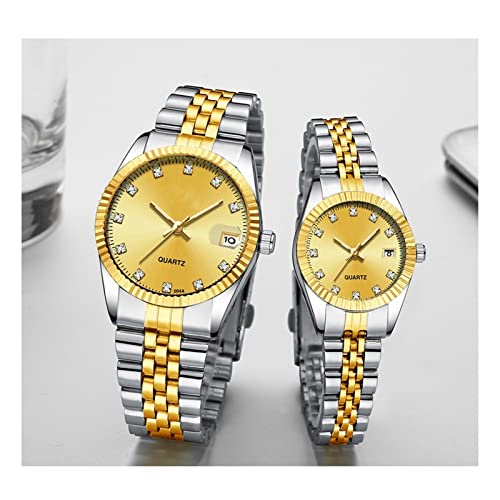 WGH Relojes for Mujer/Reloj for Hombres Dos Modelos Moda Femenino Mujer Vestido Negocio Reloj de Cuarzo Calendario Parejas Golden (Color : Man-C)