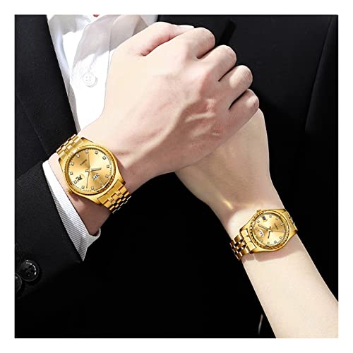 WGH Relojes Vea Dos Modelos Relojes de Las Mujeres/de los Hombres de Moda de Mujeres de Negocios Vestido de niña de Reloj de Cuarzo Movimiento-Calendario Parejas de Oro (Color : Man-C)