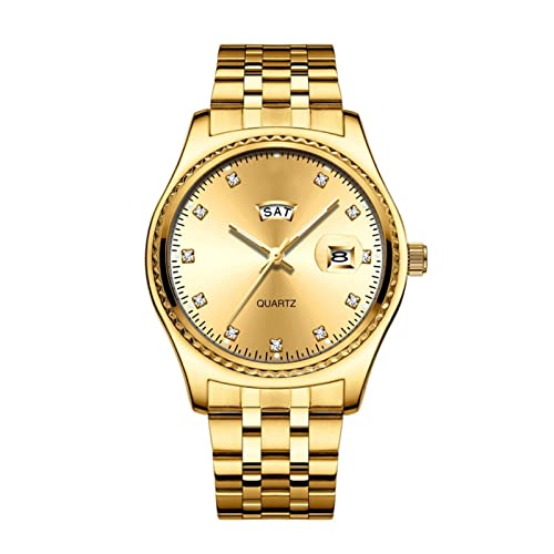 WGH Relojes Vea Dos Modelos Relojes de Las Mujeres/de los Hombres de Moda de Mujeres de Negocios Vestido de niña de Reloj de Cuarzo Movimiento-Calendario Parejas de Oro (Color : Man-C)