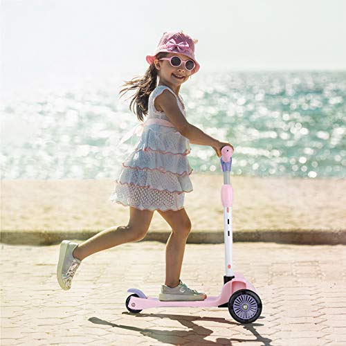 Wheelive 3-en-1 Patinete con Asiento extraíble, 3 LED Ruedas para niños, 4 Altura Ajustable y diseño Plegable Patinetes para niños pequeños Sit o Stand Ride para niños y niñas de 2 a 6 años