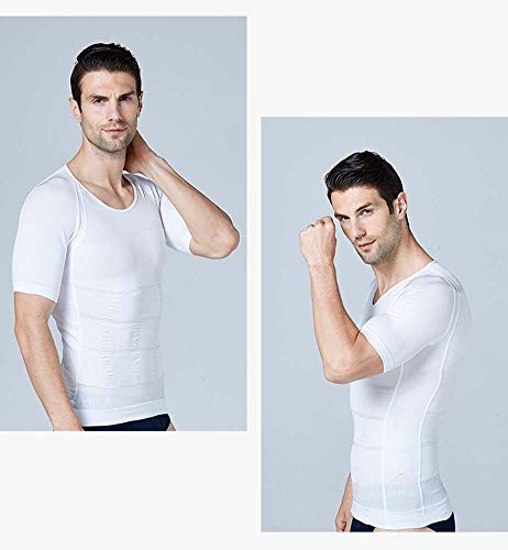 Whlucky Camiseta Adelgazante Hombres Compresión Base Layer Compresión Camisa músculo Fajas,White,XL