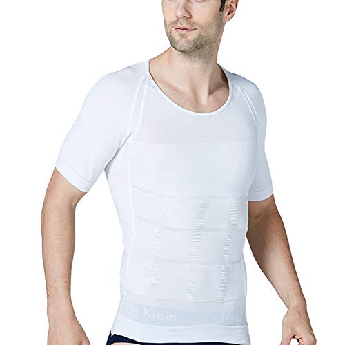 Whlucky Camiseta Adelgazante Hombres Compresión Base Layer Compresión Camisa músculo Fajas,White,XL