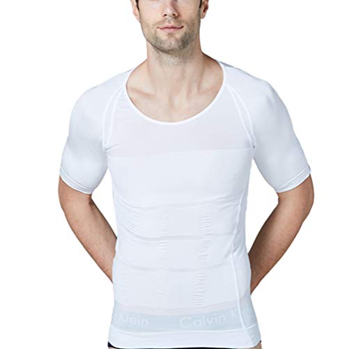 Whlucky Camiseta Adelgazante Hombres Compresión Base Layer Compresión Camisa músculo Fajas,White,XL