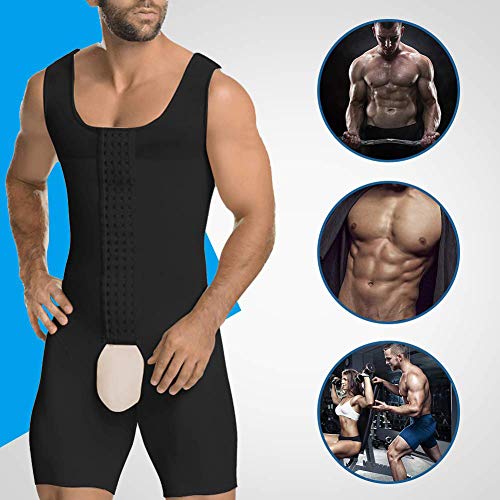 Whlucky Hombre Faja Reductora con Cierre Ganchos Liposucción Shapewear Adelgazante Abdomen y Piernas Transpirable Apto para Boda Fiesta，Negro，s