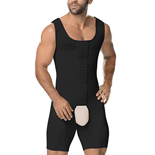 Whlucky Hombre Faja Reductora con Cierre Ganchos Liposucción Shapewear Adelgazante Abdomen y Piernas Transpirable Apto para Boda Fiesta，Negro，s