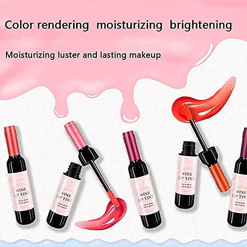 Wine Liquid Lipstick, 6 Colors Lady Long Lasting Make Up Gloss Matte Lip Tint Wine Bottle Cover, Waterproof Moisturizing and Non-Stick Cup Lip Gloss Lip Sticks (Mixed 6 Colors)