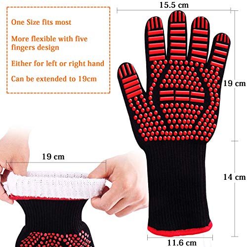 WIN.MAX Guantes de Barbacoa Horno Mitt Protección para Las Manos de Asar a la Parrilla,Incendios,Horno de microondas y Otros Trabajos en la Cocina,EN407 Protege hasta 1472 ° F 800 ° C (1 par) (Rojo)