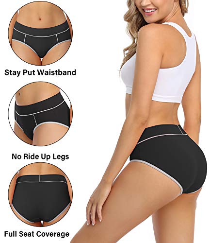 wirarpa Bragas Mujer Cintura Midi Algodón Braguitas Negro 5 Pack Talla L