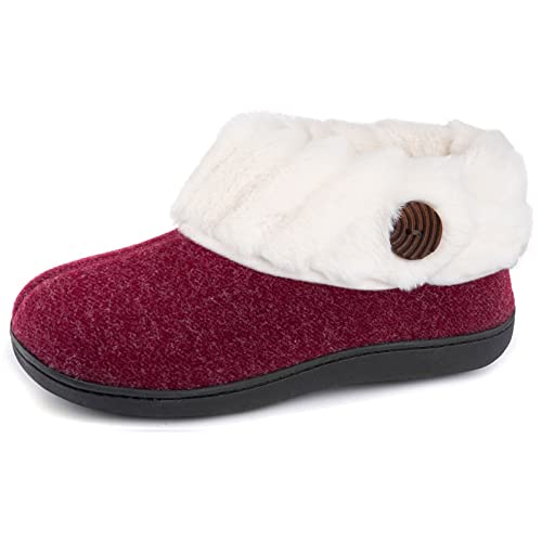 Wishcotton Zapatillas cómodas para Mujer, de Espuma viscoelástica, de Navidad, con Parte Trasera Cerrada, para Interiores y Exteriores, Suela de Goma Antideslizante, Rojo (Vino), 40 EU