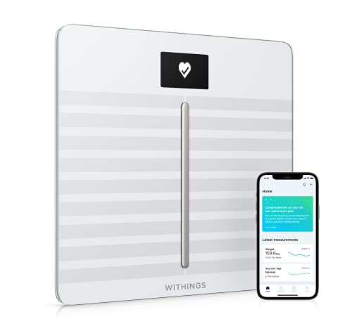 Withings Body Cardio: báscula inteligente con Wi-Fi con análisis de composición corporal, monitoreo de la salud cardíaca, edad vascular, IMC, grasa, masa muscular y ósea,% de agua - Blanca