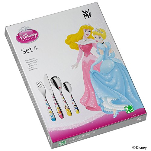 WMF Disney Princesas - Cubertería para niños 4 piezas (tenedor, cuchillo de mesa, cuchara y cuchara pequeña) (WMF Kids infantil)