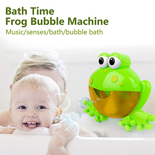 WolinTek Juguete de Baño para Bebé, Máquina de Burbujas para Bañera, Rana de Juguete con 12 Melodías Musicales,Burbuja de Baño Juguetes para Niños