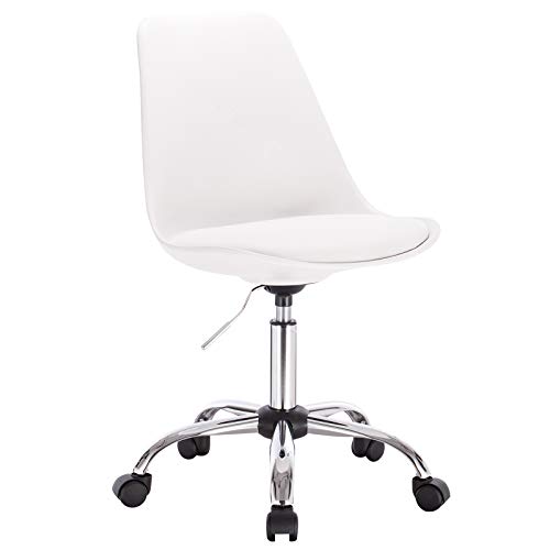 WOLTU 1x Silla de Escritorio PU Silla de Oficina con Ruedas Silla de Ordenador Silla Giratoria de Oficina Altura Ajustable Taburete de Trabajo Cuero Artificial Blanco BS39ws