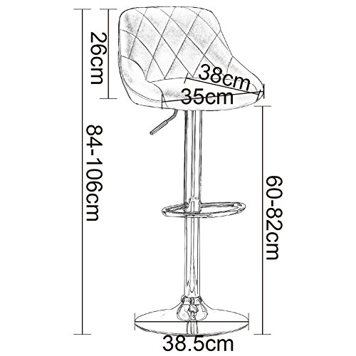 WOLTU 1x Taburete de Bar con Respaldo, Ajuste de Altura Continuo, Acero Cromado, tapicería de Cuero de fácil Cuidado, Asiento Bien Acolchado, ( Gris)