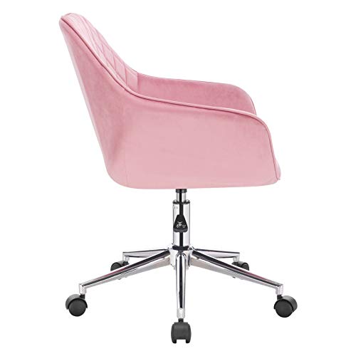 WOLTU BH102rs Silla de Escritorio con Ruedas Ergonómica Silla de Ordenador Oficina Asiento de Terciopelo Taburete de Giratorio Altura Ajustable Taburete de Trabajo Rosa