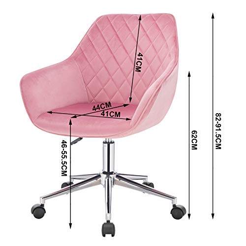 WOLTU BH102rs Silla de Escritorio con Ruedas Ergonómica Silla de Ordenador Oficina Asiento de Terciopelo Taburete de Giratorio Altura Ajustable Taburete de Trabajo Rosa