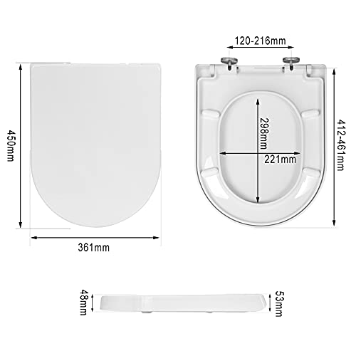 WOLTU Tapa de WC Tapa de Inodoro Asiento de Inodoro Bisagra de Cierre Suave Instalar Rápida Antibacteriano