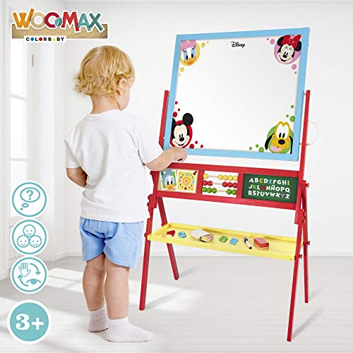 WOOMAX - 2 en 1 Pizarra infantil para niños niñas - Pizarra blanca magnetica infantil con Abaco, Reloj aprender las horas, Abecedario Pizarra de madera Juegos Juguetes Educativos niños 3 años