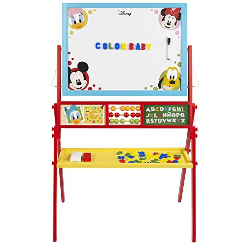 WOOMAX - 2 en 1 Pizarra infantil para niños niñas - Pizarra blanca magnetica infantil con Abaco, Reloj aprender las horas, Abecedario Pizarra de madera Juegos Juguetes Educativos niños 3 años