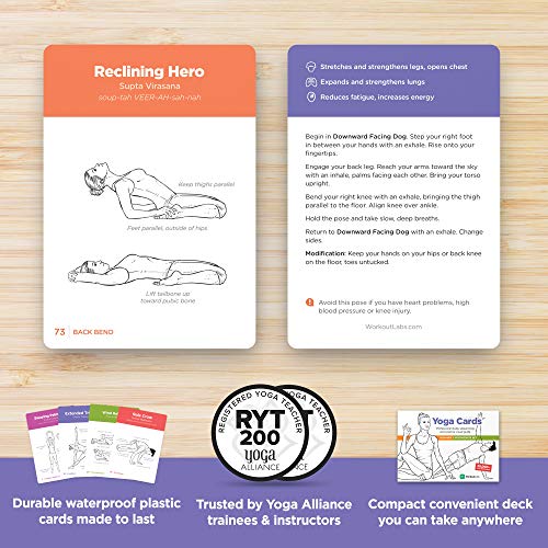 WorkoutLabs Tarjetas plásticas de Yoga con Lengua sánscrito para Estudio Visual, secuenciación de Clases, práctica con posturas, Ejercicios de respiración y meditación (Juego Completo)