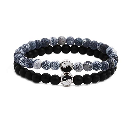 WQZYY&ASDCD Pulseras Brazalete 2 Piezas Par De Pulseras De Cuentas Pulseras Brazaletes Pulsera De Piedra Natural para Hombres Mujeres Joyería De Cuentas Mejor Regalo-Mb2-0854-3