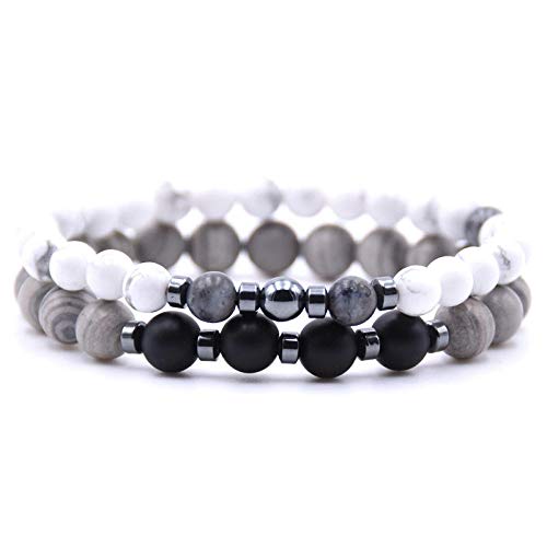 WQZYY&ASDCD Pulseras Brazalete 2 Unids/Set Par De Abalorios De Pulsera con Cuentas Hombres Y Mujeres, Pulsera De Dos Pisos, Regalo De Joyería-2