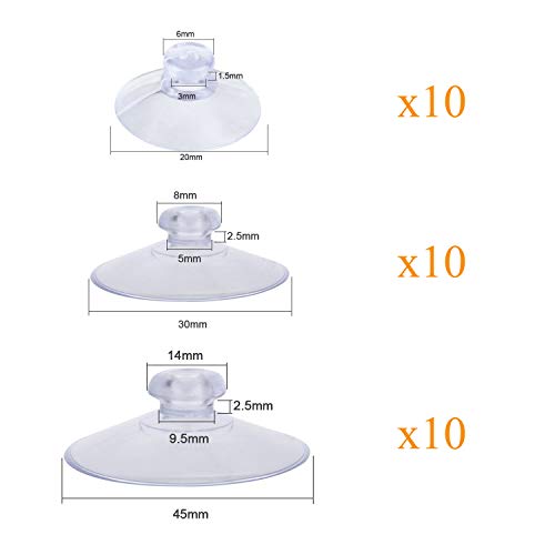 XCOZU Ventosas Transparentes, 30 Piezas Ventosas de Plástico sin Gancho, Ventosas de Vidrio para Baño Cocina (45 mm, 30 mm, 20 mm)