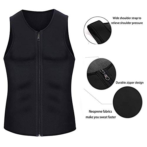 XDSP Faja Reductora Hombre Adelgazante Corsé con Cremallera Camiseta Termica, Compresión Desarrollo Muscular Quema Grasa Pérdida de Peso Sudoración Cremallera para Hombre (Black, L)