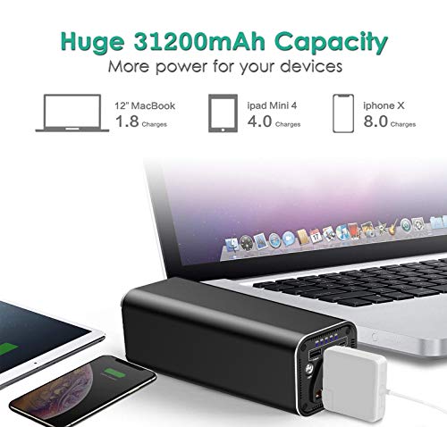 XINGDOZ Powerbank 31200 mAh batería externa cargador portátil con enchufe AC 100 W, con conexión USB, cargador de viaje universal para MacBook Laptop Pro Teléfono HP Dell Lenovo (Black-N6)