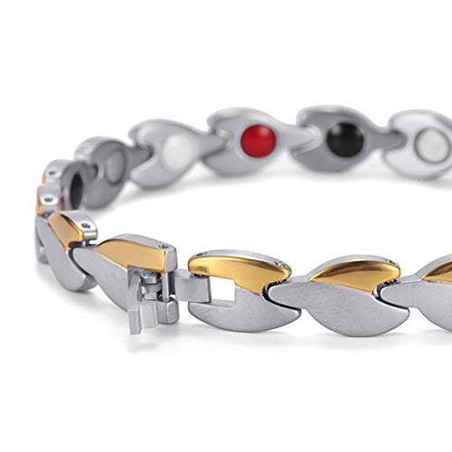 XINGYU Pulser Magnetica Salud, Titanio Doble Fuerza Acero Inoxidable Mujeres Hombres Plata Dorada Alivio De La Artritis Personalizado Moda JoyeríA Brazalete De Pareja, Silver