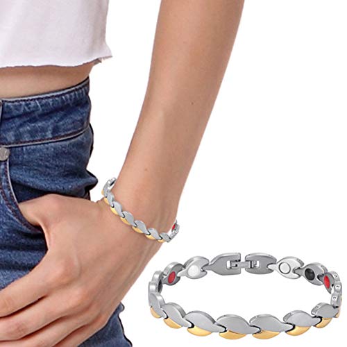 XINGYU Pulser Magnetica Salud, Titanio Doble Fuerza Acero Inoxidable Mujeres Hombres Plata Dorada Alivio De La Artritis Personalizado Moda JoyeríA Brazalete De Pareja, Silver