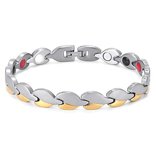 XINGYU Pulser Magnetica Salud, Titanio Doble Fuerza Acero Inoxidable Mujeres Hombres Plata Dorada Alivio De La Artritis Personalizado Moda JoyeríA Brazalete De Pareja, Silver