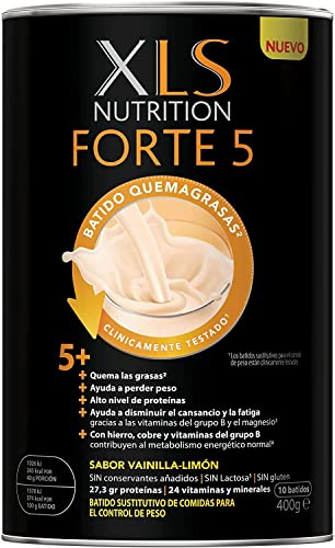 XLS Medical Nutrition Forte 5 Batido Quemagrasas, Ayuda a perder peso, Alto nivel de proteínas, 10 batidos, Sabor vainilla-limón, Batido sustitutivo de comidas para el control del peso