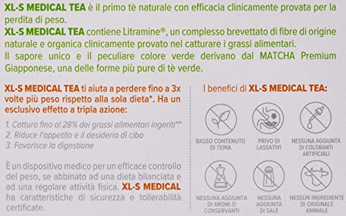 XLS Medical Tea Matcha Premium - Tratamiento para Perder Peso a base de Té Verde - Capta 28% de la Grasa Ingerida (1) - 30 Sticks