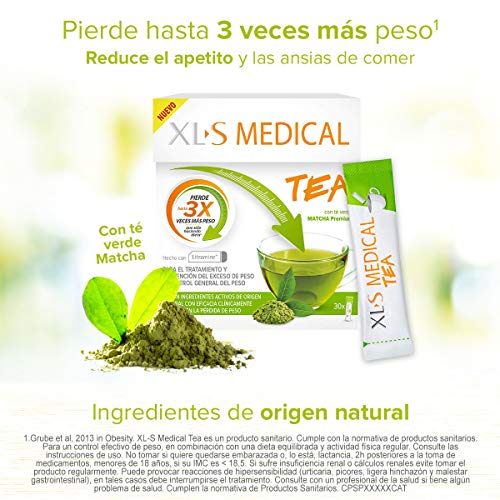 XLS Medical Tea Matcha Premium - Tratamiento para Perder Peso a base de Té Verde - Capta 28% de la Grasa Ingerida (1) - 30 Sticks