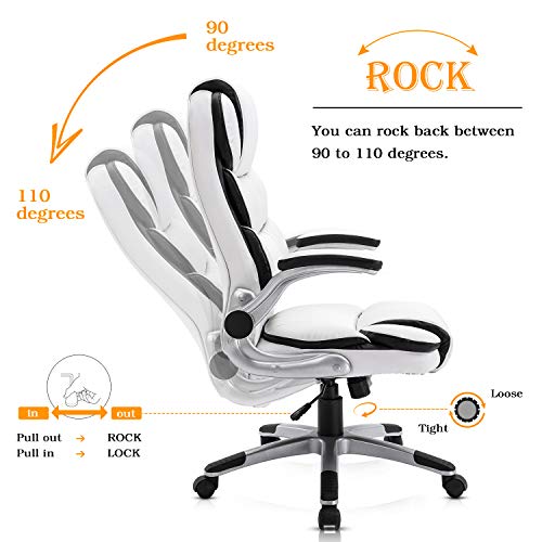 YAMASORO cómoda silla ejecutiva con respaldo alto, silla de oficina ergonómica, silla acolchada para computadora, silla perezosa con reposabrazos, soporte de carga de 150 kg, blanco