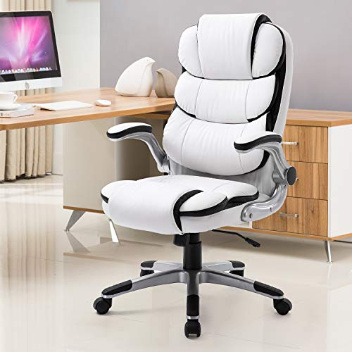 YAMASORO cómoda silla ejecutiva con respaldo alto, silla de oficina ergonómica, silla acolchada para computadora, silla perezosa con reposabrazos, soporte de carga de 150 kg, blanco