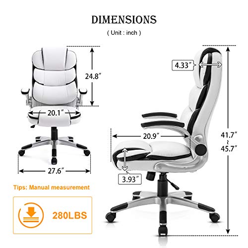 YAMASORO cómoda silla ejecutiva con respaldo alto, silla de oficina ergonómica, silla acolchada para computadora, silla perezosa con reposabrazos, soporte de carga de 150 kg, blanco