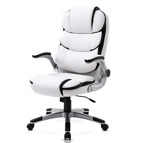 YAMASORO cómoda silla ejecutiva con respaldo alto, silla de oficina ergonómica, silla acolchada para computadora, silla perezosa con reposabrazos, soporte de carga de 150 kg, blanco