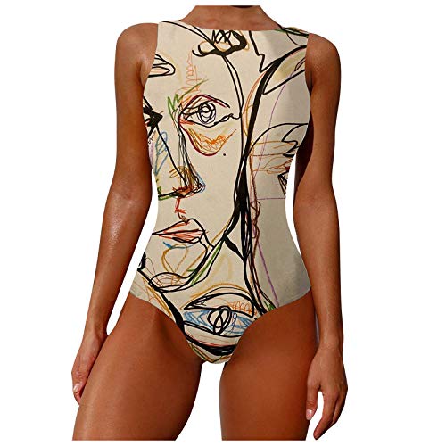 YANFANG Traje de baño de Verano Bikini de una Pieza para Mujer Traje de baño conciso Atractivo,Ropa de Playa Tanga Mujer Push up brasileños Playa Mujer Braga Bikini,Marrón,M